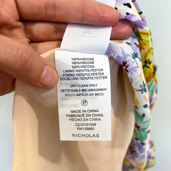 Nicholas Danielle Floral Deep V Neck Preppy Quarter Sleeve Tie Front Maxi Dress - Picture 7 of 9